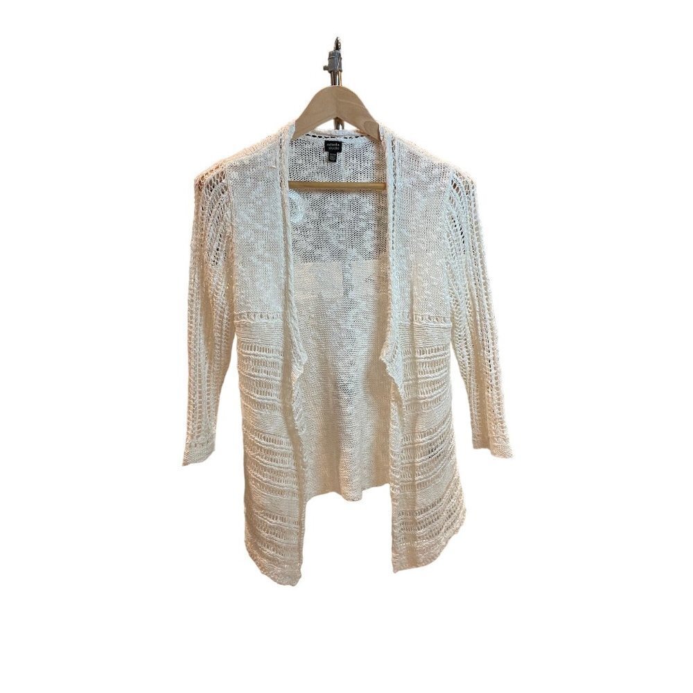 Crochet White Open Waterfall Cardigan Rafaella Studio Sz S